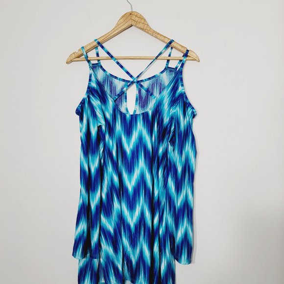 La Blanca Cover Up Womens Blue Chevron Stripe Swimsuit Tunic Shoulder Stretch S - Picture 9 of 9